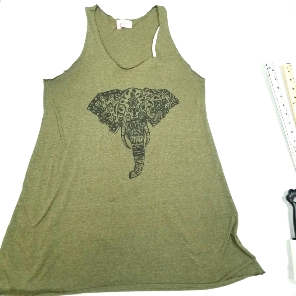 Gypsy Chic short dress green small (no‎ size tag) muscle tank style elephant